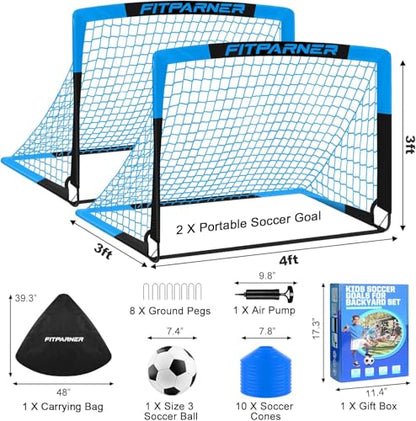 Kids Soccer Goals for Backyard Set - 2 Pack of Portable Pop Up Soccer Nets with Ball,Cones,Complete Training Equipment Kit for Toddler,Youth,Kids Age 3-14,Outdoor Sports Game