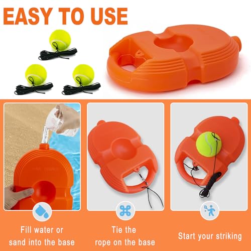 Tennis Trainer Rebound Ball with 3 String Balls, Solo Tennis Training Equipment, Portable Rebounder Kit for Beginners - color: Orange