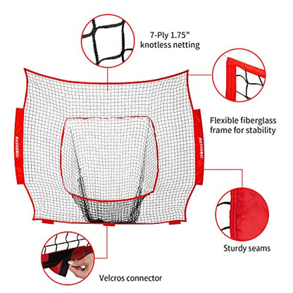 BaseGoal Baseball & Softball Replacement Net 7ft x 7ft (NET ONLY),Heavy Duty Knotless for Baseball Pitching Hitting and Throwing Practice