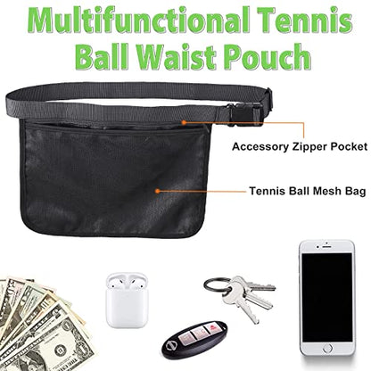 TOBWOLF Adjustable Tennis Ball Band Holder, Pickleball Waist Pouch, Mesh Hip Ball Bag Carrier, Fanny Pack Holding 8-10 Tennis or Pickleball for Cycling, Golf
