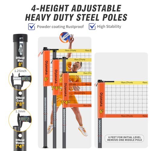 Outdoor Volleyball Net Set for Backyard Beach with 1.25“ Adjustable Poles, Anti-Sagging 28-ply PE Net, PU Volleyball & Pump, Large Portable Carry Bag