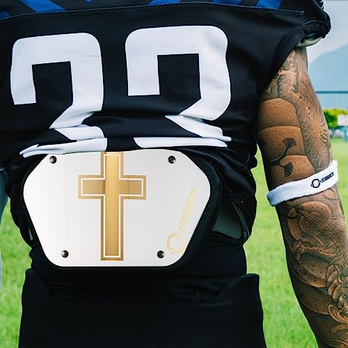 O Shield Golden Cross Chrome Football Back Plate, Lower Back Pads for Football Players, Rear Protector, Cross Series - size: Adult (Weight more than 180 Pounds), style: Golden Cross White