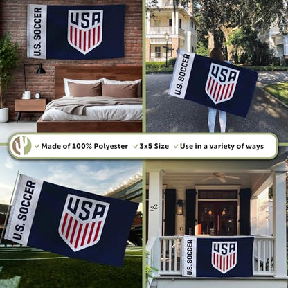 Desert Cactus US Soccer Flag USMNT United States Men's National Team 100% Polyester Indoor Outdoor 3x5 feet Officially Licensed Gear (Design G, USA Soccer - G)