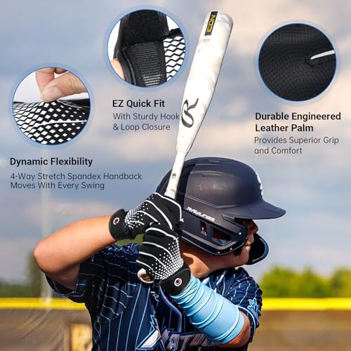 Kids Baseball/Softball Batting Gloves Youth,Super Grip Teeball Gloves for Boys and Girls - size: Youth XS/S(5.5-6in)