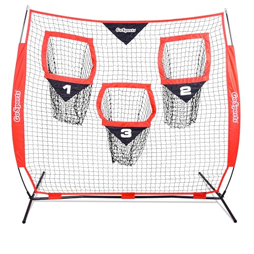 GoSports Football Throwing Net - 8 x 8 ft or 6 x 6 ft Nets - Choose Black or Red