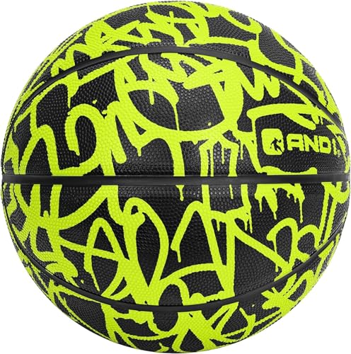AND1 Fantom Graffiti Rubber Basketball - Streetball for Indoor and Outdoor Use, Deep Channel Construction and Durability - color: Volt, size: 27.5 No pump