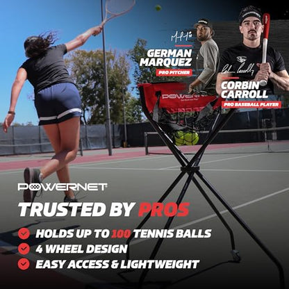 PowerNet Baseball Softball Portable Ball Caddy, Holds Bucket of Baseballs, Softballs, Tennis Balls, Use During Batting Practice Training and Drills - color: Red/Black, style: Wheeled Court Caddy