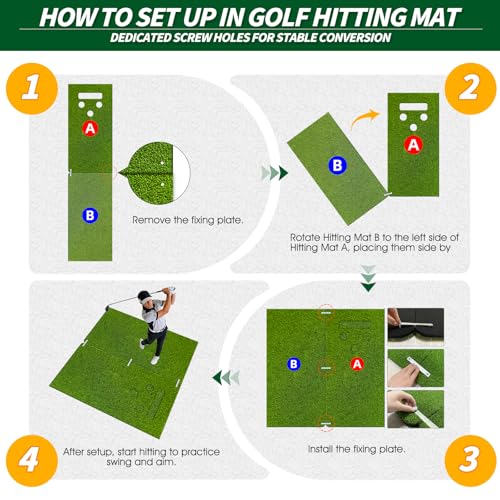 5x5ft Golf Hitting Mat for Indoor and Outdoor Practice, High-Elasticity Golf Practice Driving Range Turf Mat, Convertible 2-in-1 Golf Hitting & Putting Mat for Garage Simulator Training