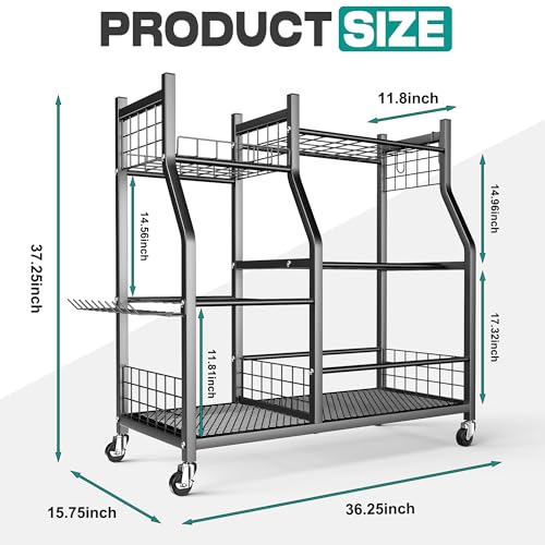 EVERHANGER Garden Tool Organizer Stand, Garage Tool Storage Organization, Yard Tool Racks with lockable wheels, Fit for Long-Handled Tools/Rakes/Brooms - size: Large