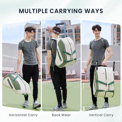 Tennis Bag Holds 2 Rackets with Shoe Compartment, Fence Hook & Ball Sleeve – Large PU Pickleball Paddles Backpack for Men & Women