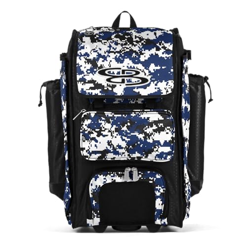 Boombah Rolling Catchers Superpack Baseball/Softball Gear Bag Digital Camo - 23-1/2" x 13-1/2" x 9-1/2" - Multiple Colors - Telescopic Handle and Holds 4 Bats - Wheeled Version - color: Black/Royal Blue