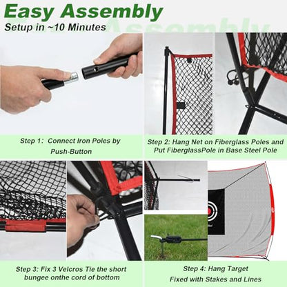 Gagalileo Golf Hitting Net with Target：Professional Heavy Duty Practice Net for Driver Swing Training Backyard Garage