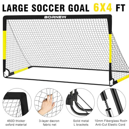 Kids Soccer Goal for Backyard Set - 2 Set of 7X5 / 6X4 ft Toddler Soccer Nets Training Equipment, Soccer Ball, Pop Up Portable Soccer Set for Kids and Youth Games and Training Goals Ages 3-16 Gift - color: 1.Black Yellow, style: 6' x 4'