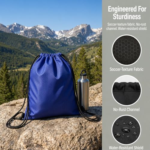 Extra Large Drawstring Backpack, Heavy-Duty Oxford String Bag for Basketball, Soccer & Laptop (2, Blue) - color: Blue