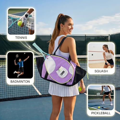 Smartway Pickleball Tote Bag for Women, Stylish Tennis Bag with Detachable Paddle Pocket, Waterproof Large Capacity Court Shoulder Bag for Gym, Daily & Weekend Trips, Men Ideal Pickleball Gifts - color: Purple
