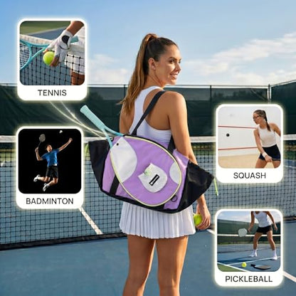 Smartway Pickleball Tote Bag for Women, Stylish Tennis Bag with Detachable Paddle Pocket, Waterproof Large Capacity Court Shoulder Bag for Gym, Daily & Weekend Trips, Men Ideal Pickleball Gifts - color: Purple