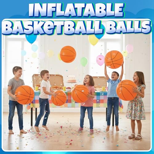Inflatable Basketball Beach Balls (6 Pack) - 16-Inch Durable Beach Balls for Kids, Summer Pool Toys, Basketball Party Favors, Sports Theme Decorations, Giveaways - style: 6-Pcs Basketball Beach Balls