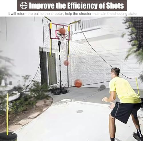 Basketball Return Net Attachment - Large Hoop Rebounder for Backyard Court, Trainer for Shooting, Easy Assembly - Outdoor Basketball Returner