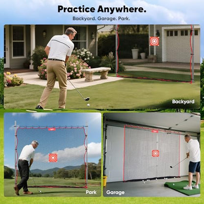 Golf Practice Net, Heavy-Duty Multi Sports Netting Barrier 10FT | 15FT |20FT |25FT Golf Hitting Net for Garage, Ideal for Backyard with Baseball, Softball, Hockey, Soccer and More - size: 10X15FT