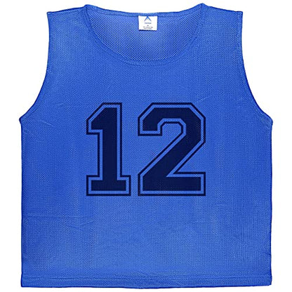 Athllete 12 pcs Duramesh Pinnies/Scrimmage Vest - Kids Youth and Adult Pinnies, Numbered Penny Jerseys for Soccer - color: Azure Blue Numbered Front/Back (1-12), size: Large