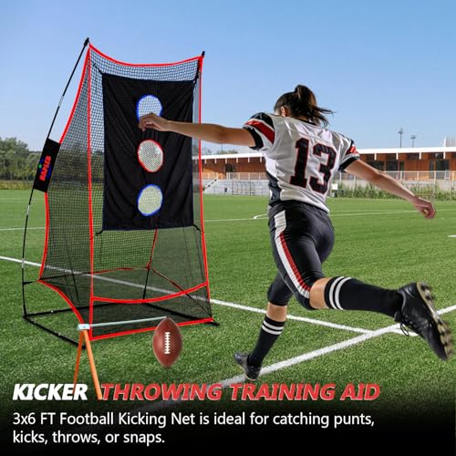 Kapler Football Kicking Net for Field Goals - 3x6FT Portable Football Net with Holder Tee - Sideline Practice for Backyard Skill Improvement