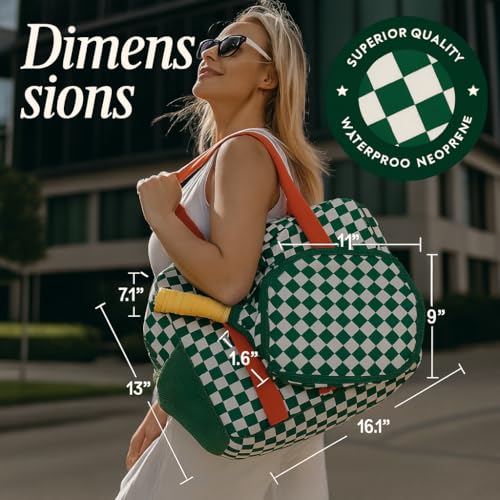 Pickleball Bag for Women & Men 3-in-1 Neoprene Pickleball Paddle Bag with Fence Hooks, Paddle Cover & Pockets, Water-Resistant Pickleball Tote Bag with bottle holder