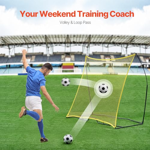 VEVOR Soccer Trainer，Portable Soccer Rebounder Net, Iron Soccer Practice Equipment, Sports Football Rebounder Wall with Portable Bag, Perfect for Team Solo Training, Passing, Volley - size: 7x7ft