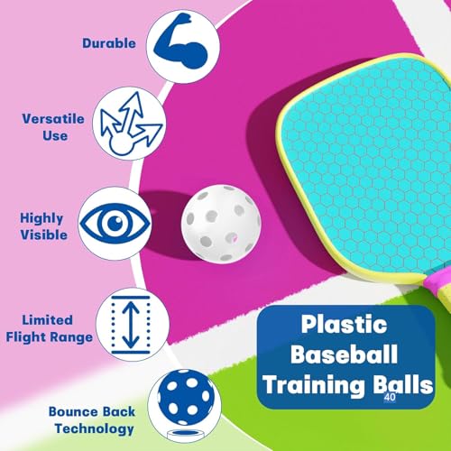 Coopay 20/40 Pack Practice Baseball Softball Plastic Training Balls Lightweight Hollow Limited Flight Softballs for Hitting, Pitching,Batting Training Indoor Outdoor Use - color: White, style: 40 Pack