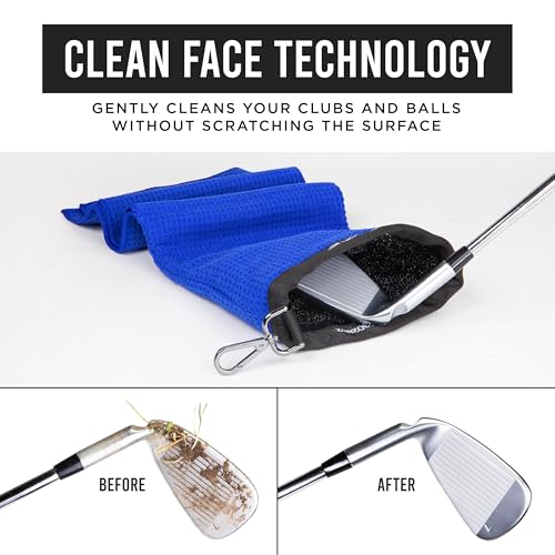 Club Scrub Towel Pro, Golf Club and Ball Cleaning Pouch with Attached Towel, Waterproof Exterior, Clean Face Technology Liner, Machine Washable, Cleans Club Grooves, Waffle-Weave Microfiber (Blue) - color: Blue