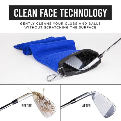 Club Scrub Towel Pro, Golf Club and Ball Cleaning Pouch with Attached Towel, Waterproof Exterior, Clean Face Technology Liner, Machine Washable, Cleans Club Grooves, Waffle-Weave Microfiber (Blue) - color: Blue