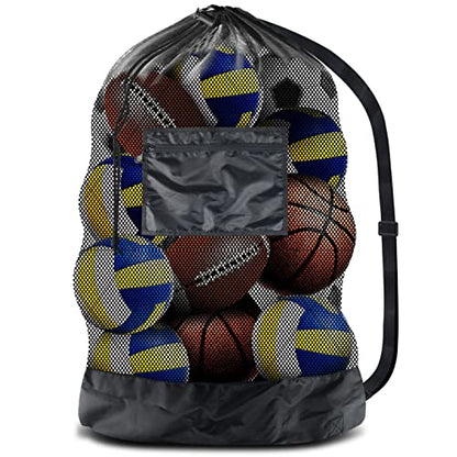 BROTOU Thickened Extra Large Sports Ball Bag Mesh Socce Ball Bag Heavy Duty Drawstring Bags Team Work for Holding Basketball, Volleyball, Baseball, Swimming Gear with Shoulder Strap - size: 24" x 36"