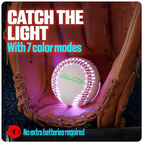 GlowCity Premium Leather LED Rechargeable Light-Up Baseball - Illuminate the Game - Nighttime Fun and Play - Sports Stuff & Gadgets for Kids Age 8 Years Old and Up - Catch Only