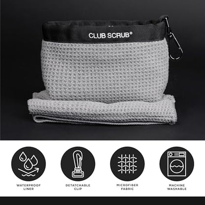 Club Scrub Towel Pro, Golf Club and Ball Cleaning Pouch with Attached Towel, Waterproof Exterior, Clean Face Technology Liner, Machine Washable, Cleans Club Grooves, Waffle-Weave Microfiber (Gray) - color: Gray