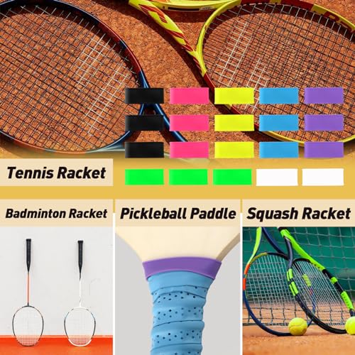 20pcs Pickleball Paddle Grip Bands for Pickleball Lovers, Tennis Paddle Fixing Grip Tape with Silicone Ring Stretchy - 7 Color Tennis Racket Handle Rubber/Grip Finishing Ring