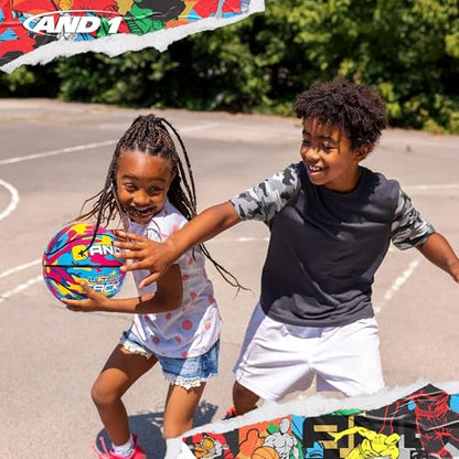 AND1 Mini Basketball Pack Set for Kids (Deflated w/Pump Included): - 7-Inch Premium Youth Size Basketballs, Easy to Grip - color: Neon Camo, size: 3