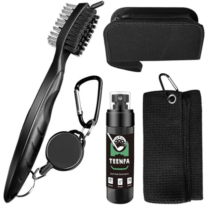 Golf Club Brush and Club Groove Cleaner with Retractable Zip-line - Premium Golf Towel (15 * 14inch) & Empty Water Bottle & Storage Bag - Golf Towel and Brush Set - Essentials Golf Accessories for Men