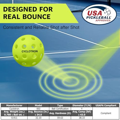 cyclotron 6-Pack Premium Pickleball Balls - USAP Approved, 40 Holes Outdoor/Indoor Pickle Balls with Bag, Perfectly Balanced, High Bounce True Flight, Pickle Ball for Tournament Play - color: green