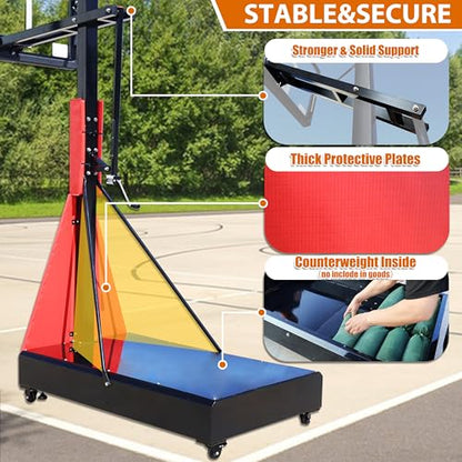 Portable 55” Box Basketball Hoop with Wheels - 6ft-10ft Adjustable Height Mobile Goal System with Locking Casters for Driveway, Backyard & Outdoor Use, Moveable Basketball Hoop Outdoor