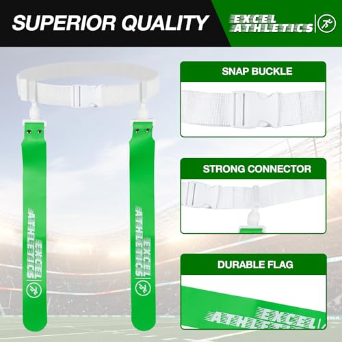 Flag Football Set, Adjustable Flag Football Belts for Youth, Kids & Adults with 1 Belt & 2 Flags (Orange) - color: Green