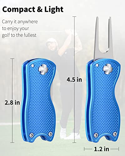 GreenHaven 2-6 Pack Golf Divot Repair Tool for Golfers Foldable Metal Green Tool with Magnetic Putt Alignment Ball Marker Pop-up Fork Tine with Sturdy Aluminum Alloy Handle