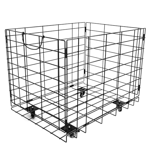 Aoneky Heavy-Duty Folding Ball Cart with Wheels - Large Capacity Sports Equipment Organizer, Holds 20+ Soccer/14 Basketballs, Steel Mesh Storage Bin for Gym, School, Garage, Poolside
