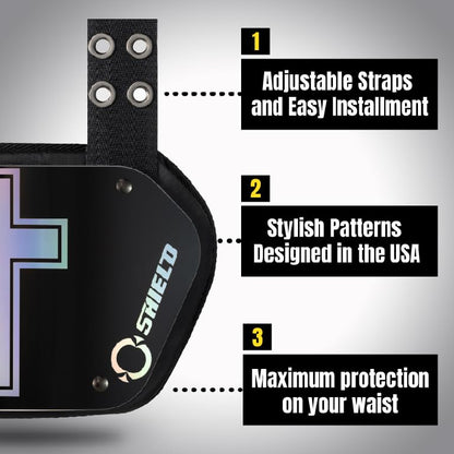 O Shield Golden Cross Chrome Football Back Plate, Lower Back Pads for Football Players, Rear Protector, Cross Series - size: Youth (Weight less than 180 Pounds), style: Holy Cross