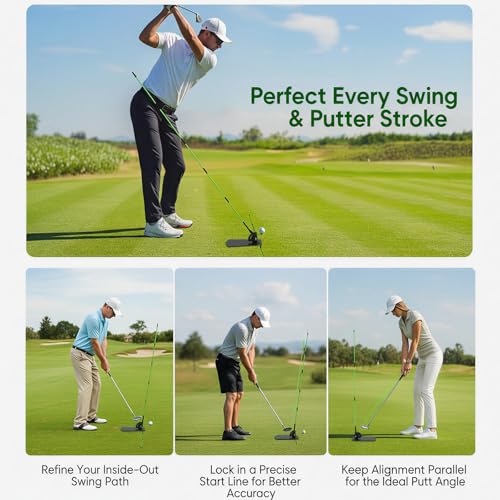 Golf Training Aid Golf Alignment Sticks Holder Angle Adjustable, Golf Swing Training Aid for Aiming Putting, Golf Training Aids with 2 Alignment Sticks and Portable Bag, Golf Gifts for Men Women