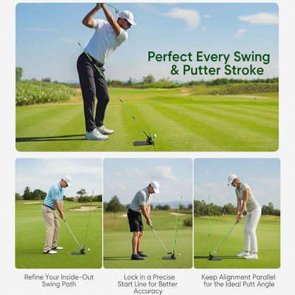 Golf Training Aid Golf Alignment Sticks Holder Angle Adjustable, Golf Swing Training Aid for Aiming Putting, Golf Training Aids with 2 Alignment Sticks and Portable Bag, Golf Gifts for Men Women