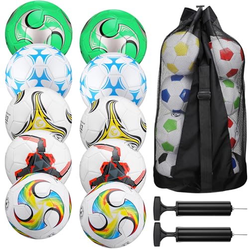 Libima 13 Pcs Soccer Ball Bulk 10 Pcs Official Size 4, 5 Soccer Ball with 2 Pump and Carry Bag Outdoor Indoor Training Practice Football Sports Party Back to School - color: Assorted, size: Size5, style: Stylish Style