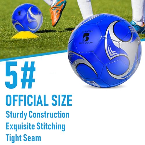 6 Pack Size 5/4/3 Soccer Balls for Training & Matches – Official Size & Weight, Includes Carry Net, Needles, Air Pump – Ideal for Youth and Adult Players - size: Size 5