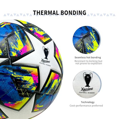 Professional Soccer Ball Size 5, Thermal Bonded Waterproof PU Match-Quality Training Ball with Pump - color: blue, size: size 5