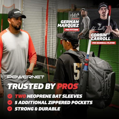 PowerNet Surge Softball Baseball Bag, Dual Bat & Gear Travel Backpack, Baseball Equipment Bat Bag, Baseball Softball Backpack with Dugout Fence Hooks & Cleat Pocket