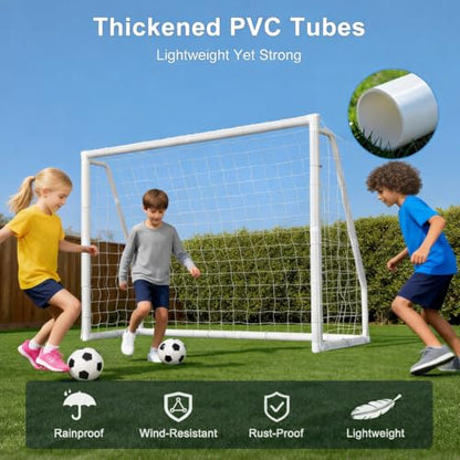 MOPHOTO Soccer Goal for Backyard, 6x4ft/8X6ft/10X6.5ft/12X6ft PVC Soccer Goal with Training Cones & Target Net, Lightweight Soccer Practice Net for Teens - size: 8x6ft, style: Foldable