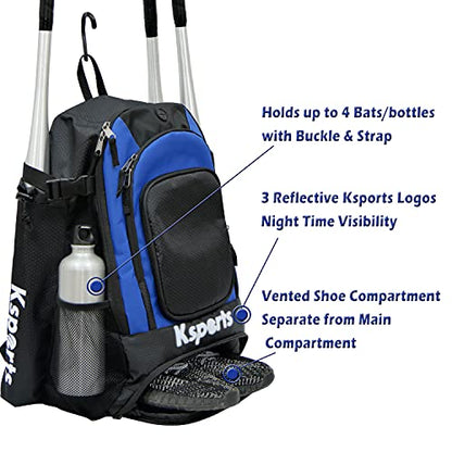 Baseball Backpack - Durable T-Ball & Softball Equipment Bag - Bat, Helmet, Glove, Gear Storage - Shoe Compartment & Fence Hook - Ideal for Amateur & Professional Players
